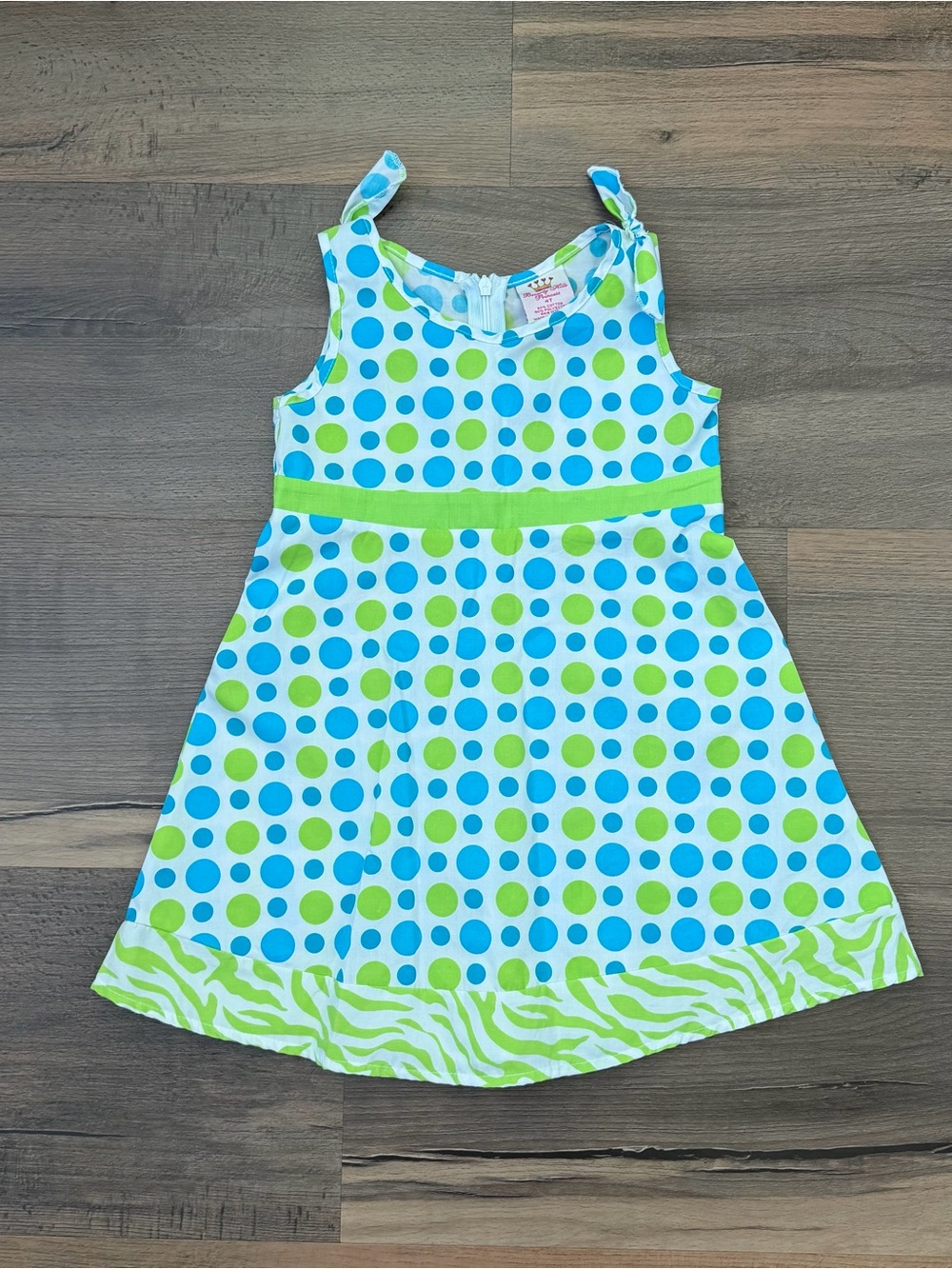 Y2K Beverly Hills Toddler Blue & Lime Green Polka Dot & Zebra Print Dress Sz. 4T